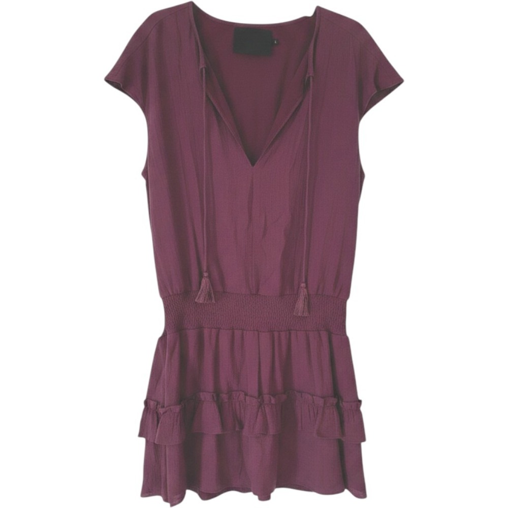 Vacate The Label Plum Purple Crinkle Ruffle Mini Dress‎ Smocked Waist Large
